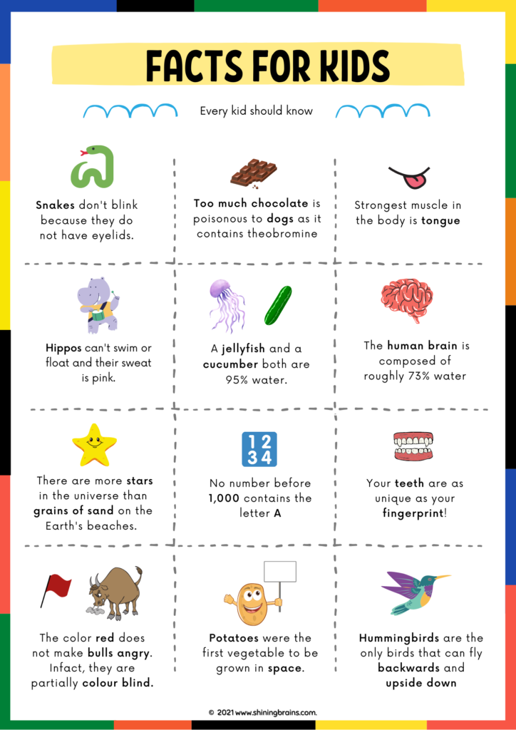 Random Facts for kids | Free Fun Facts printable - Shining Brains