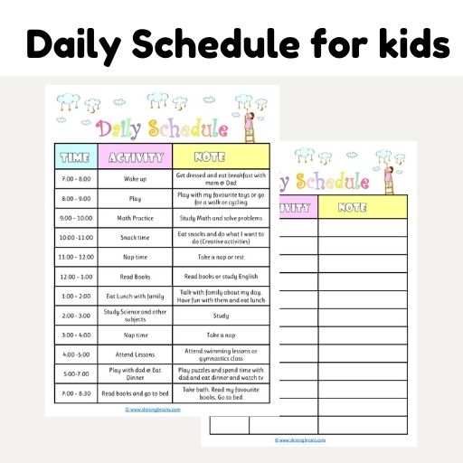 daily schedule for kids | kids schedule template | editable daily planner