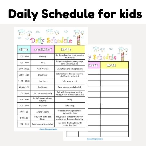 Daily Schedule For Kids Cute Editable Timetable Template Free Printable
