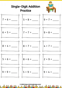 Addition worksheets for class 1 | Horizontal Addition for Grade 1