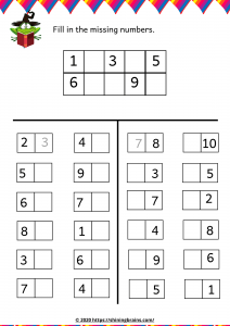 Fill in the missing numbers | Free worksheets for year 1 or grade 1