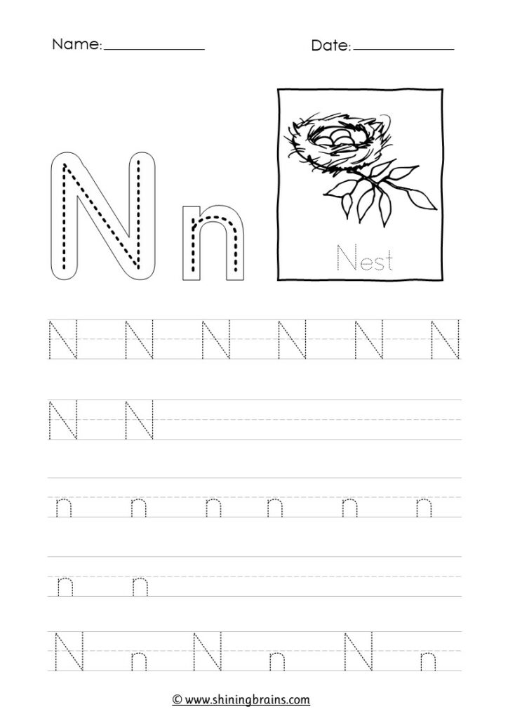 tracing letter n worksheet | alphabet n