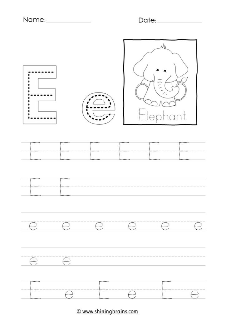 tracing letter e worksheet | alphabet e