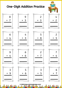 singal digit addition worksheet