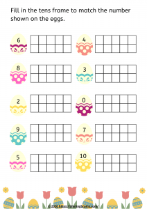 preschool Easter worksheets | tens frames