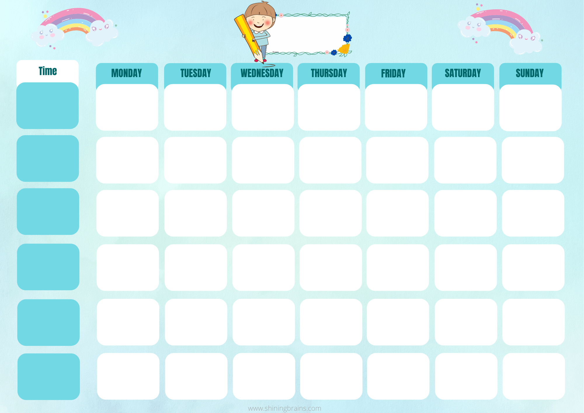 Timetable for kids | Weekly Timetable Template | Free Printable