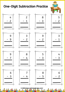 single digit subtraction worksheet