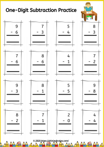 one digit subtraction worksheet