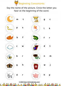 beginning consonant worksheets initial consonants shining brains