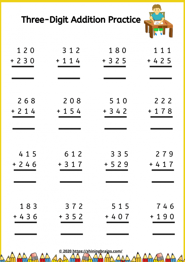 Three-Digit Vertical Addition and Subtraction with Regrouping Worksheets