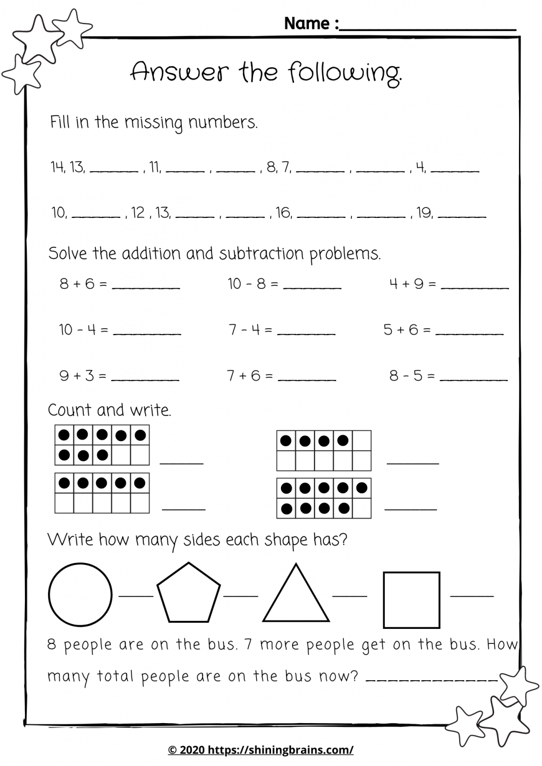 Year1 math worksheet year1 year2 mental maths