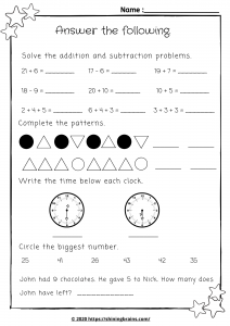 Year1 Math Worksheet | Year1 & Year2 Mental Maths