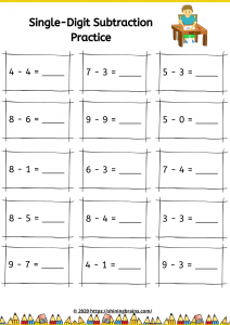 kindergarten addition and subtraction worksheets - one-digit addition