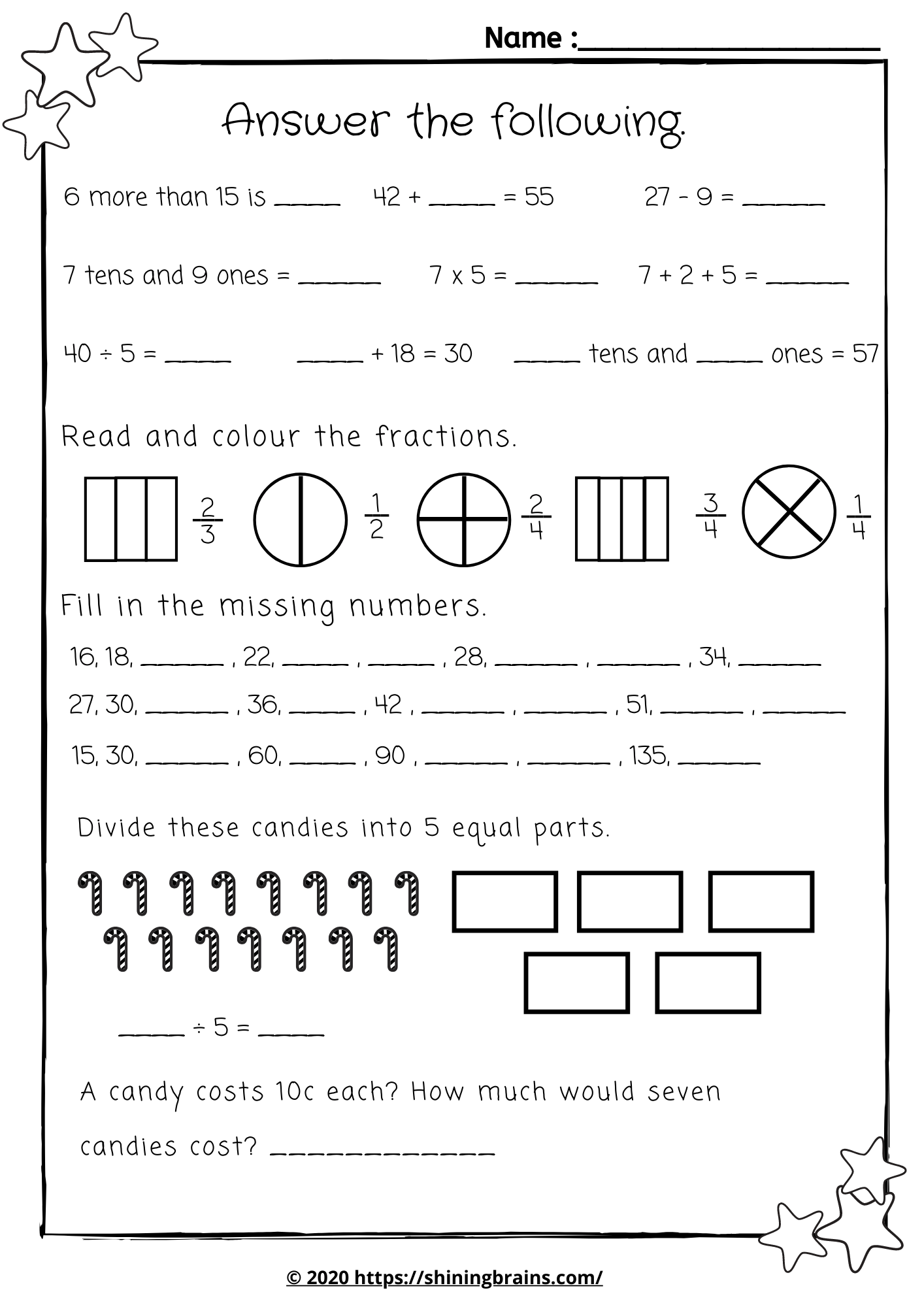 Year1 Math Worksheet | Year1 & Year2 Mental Maths