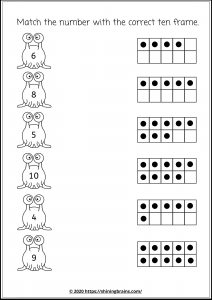 match with correct ten frames worksheet