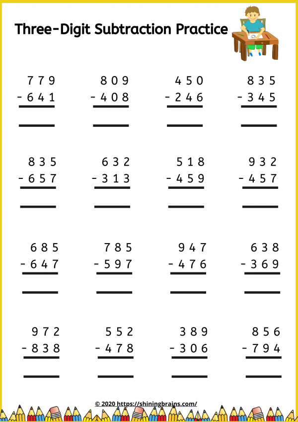 Adding And Subtraction Three Digit Numbers Worksheet