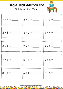 kindergarten addition and subtraction worksheets - one-digit addition