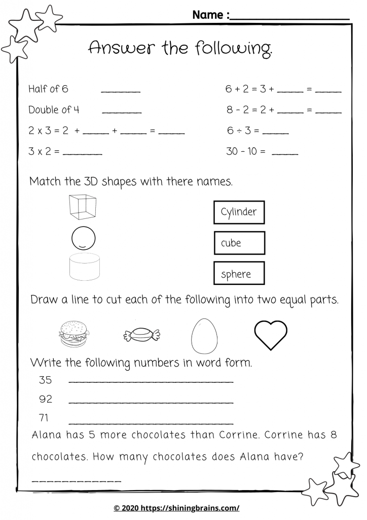 grade 1 mental maths worksheet