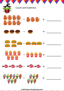 Kindergarten subtract the numbers Activities