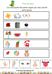 5 senses cut and paste worksheets