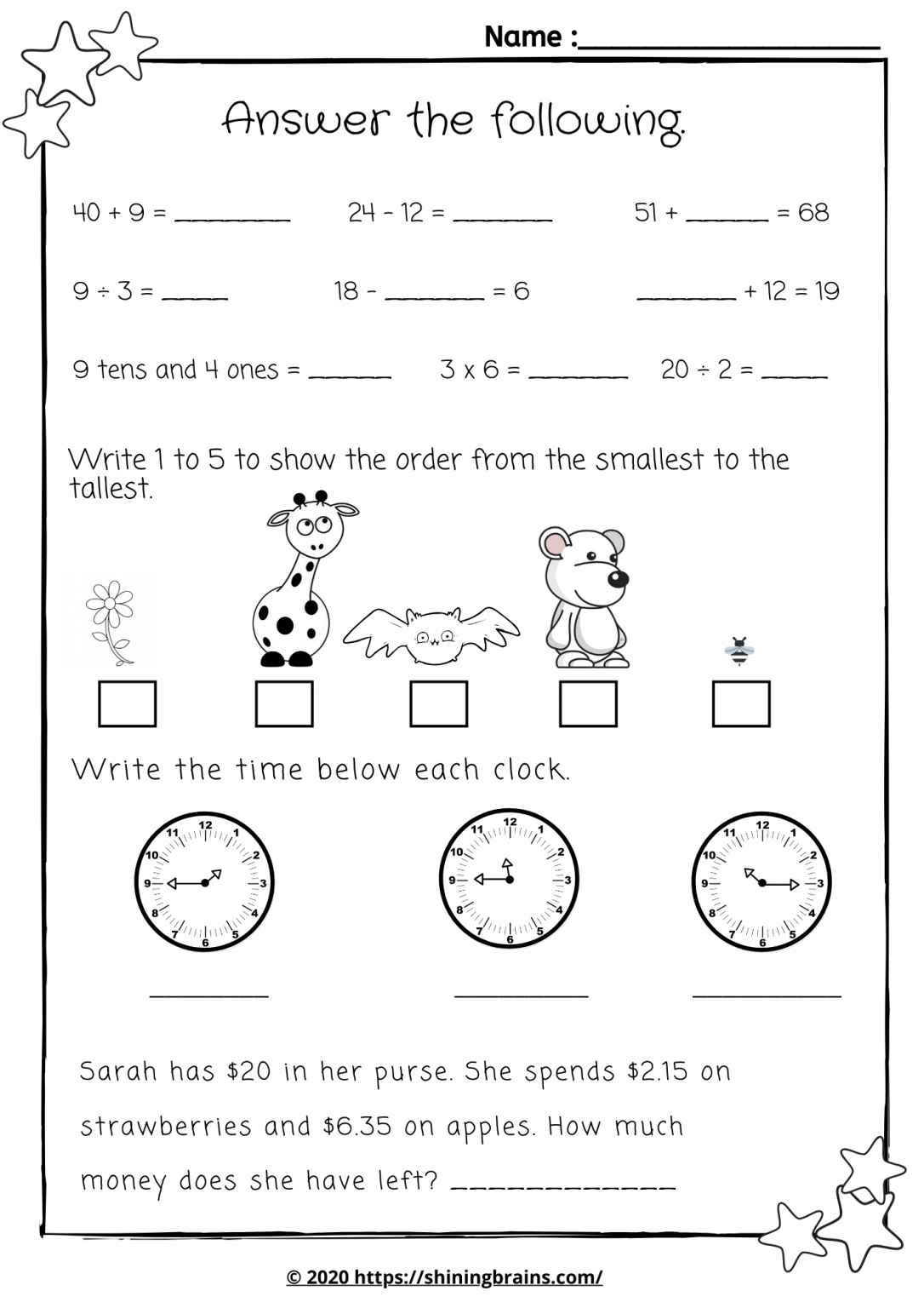 Year 2 Maths Questions