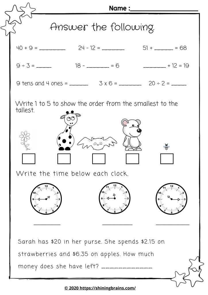 year1 and year 2 worksheets