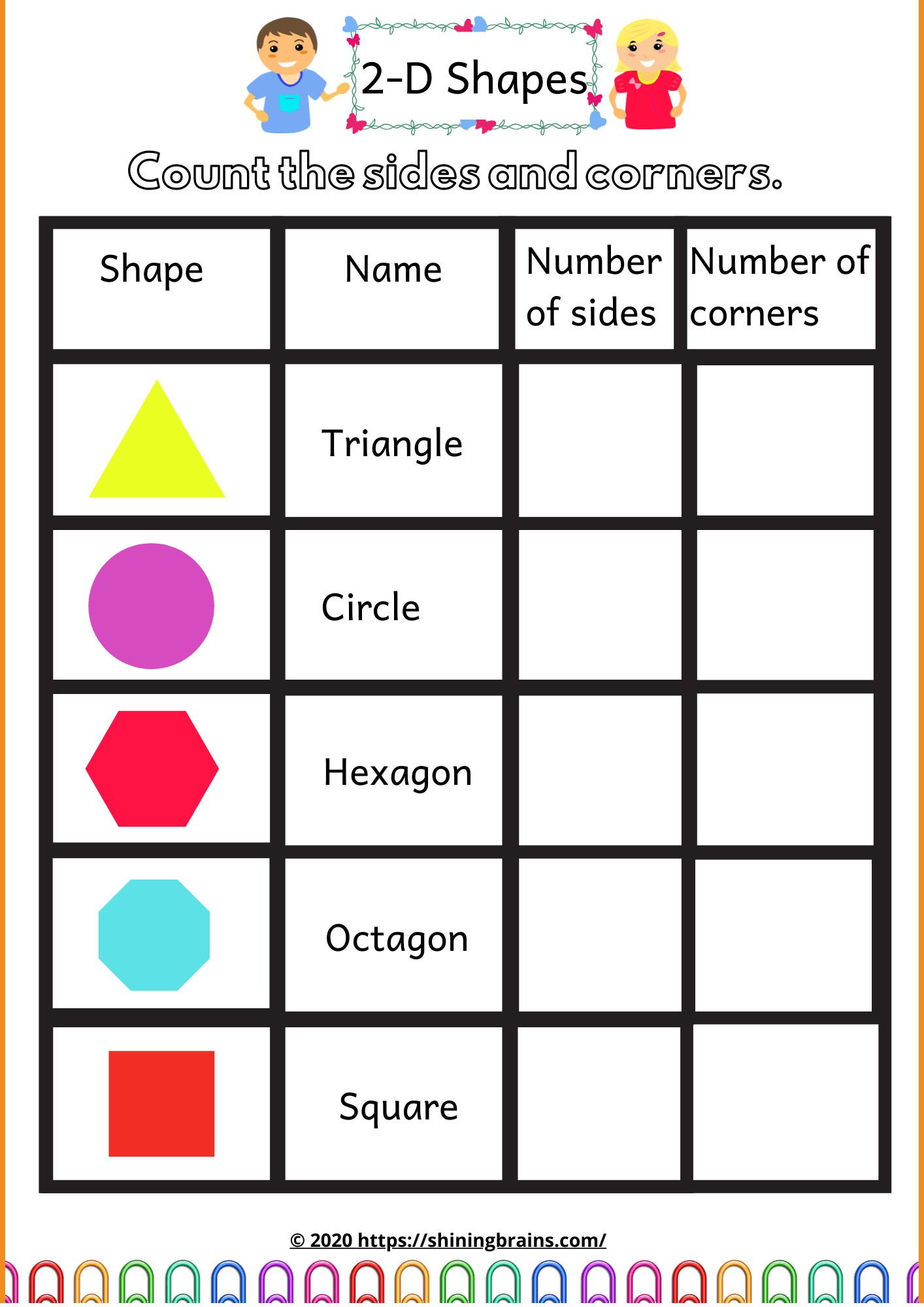 Names Of 2d Shapes Worksheet