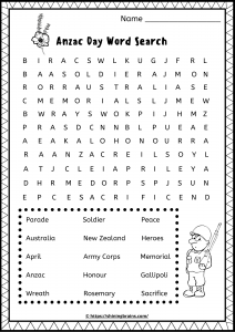 Anzac day word search