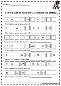 Number pattern worksheets