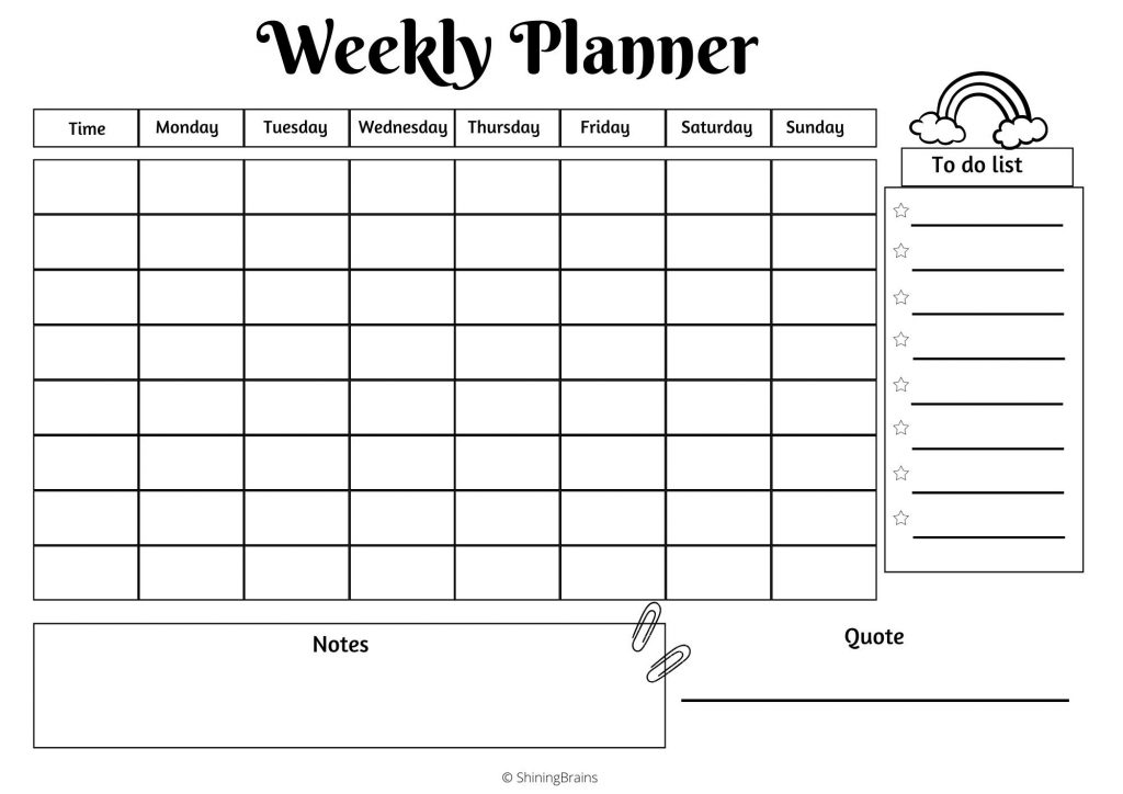 timetable for kids - Weekly Planner for kids