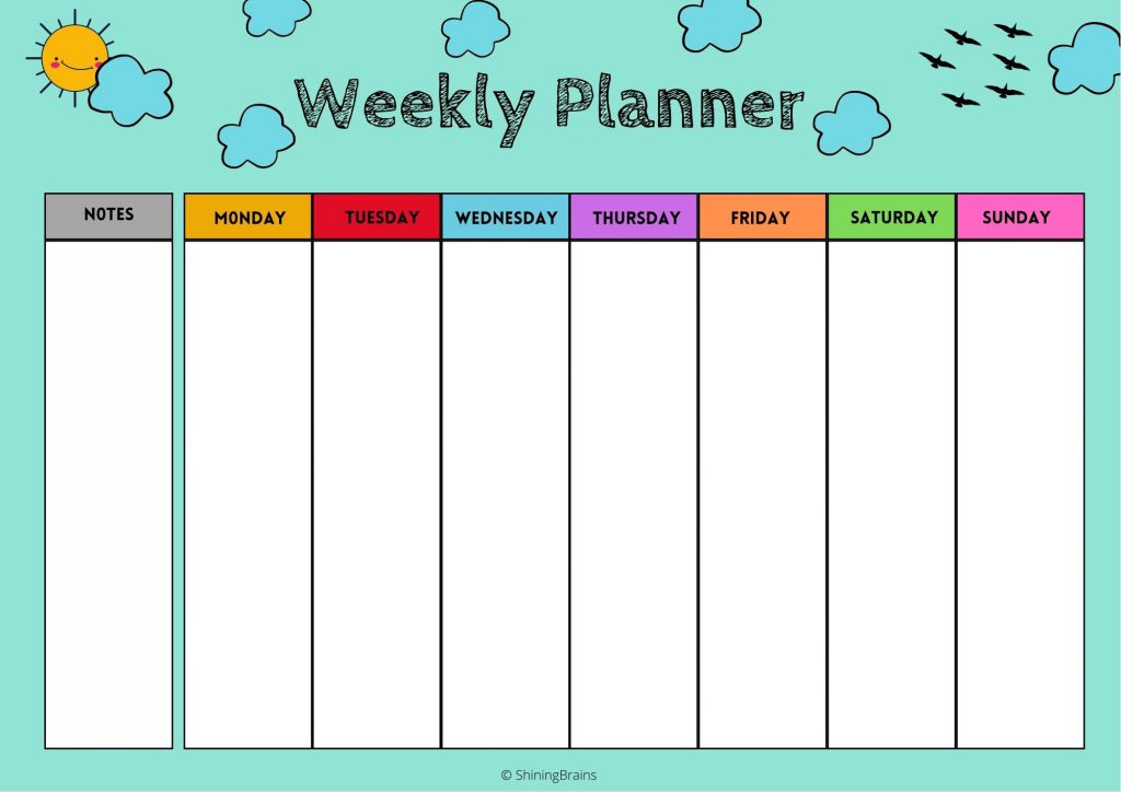 Kids Weekly Calendar Cute Colorful Printable Children's -  Portugal