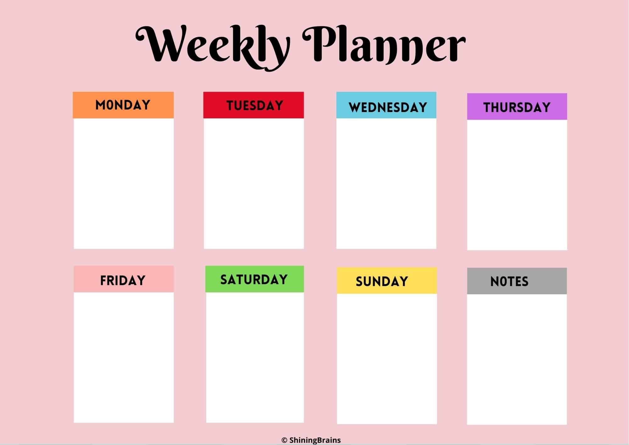 Weekly planner | Daily Planner Template | Free Printable - Shining Brains