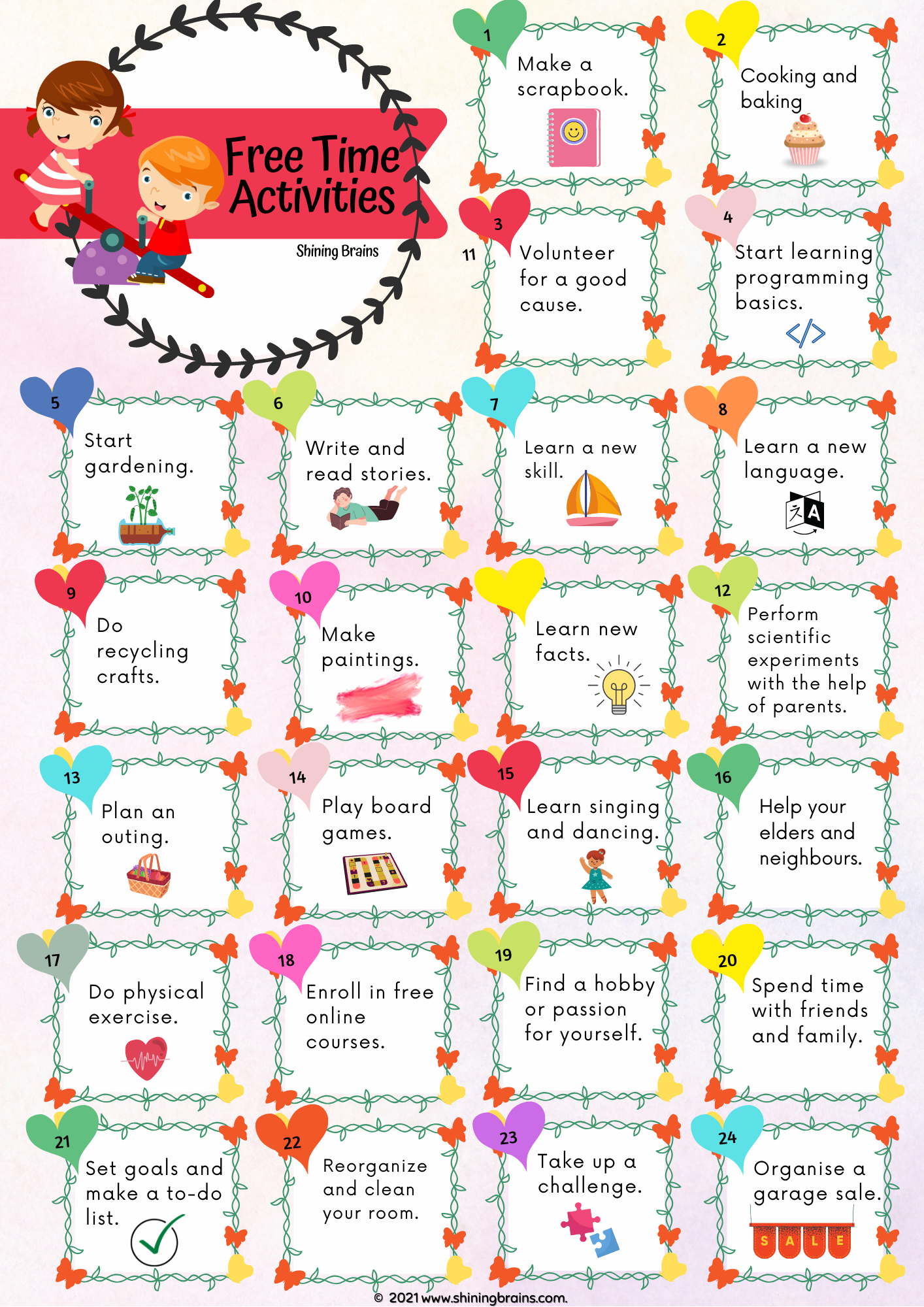 free time activities list for kids