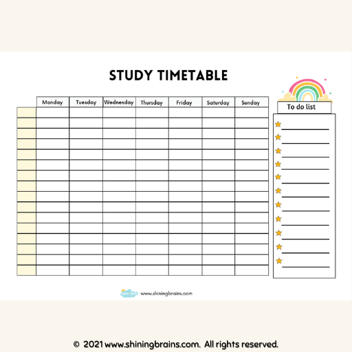 timetable template for students