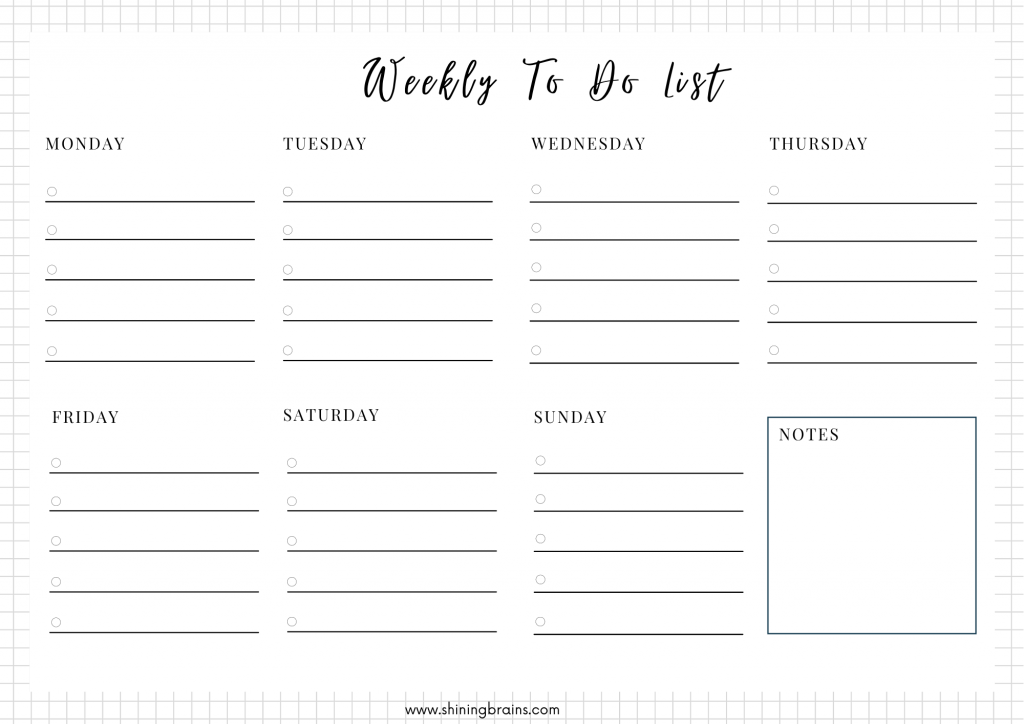 weekly to do list shining brains to do checklist template printable