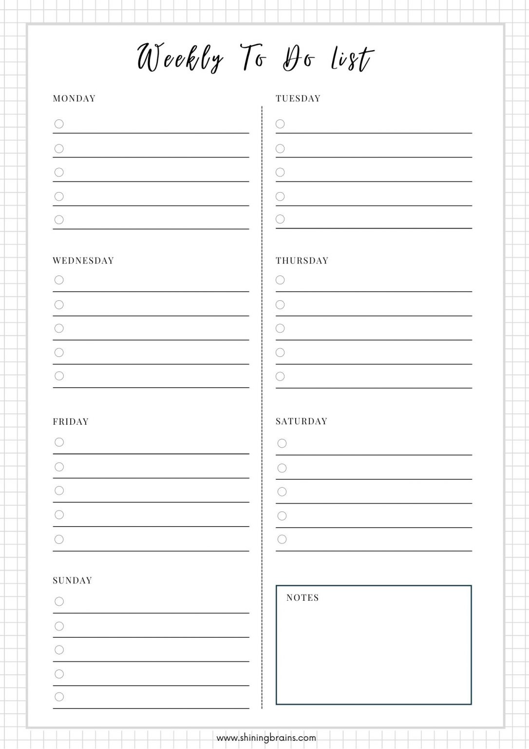 Weekly To Do List Shining Brains To Do Checklist Template Printable