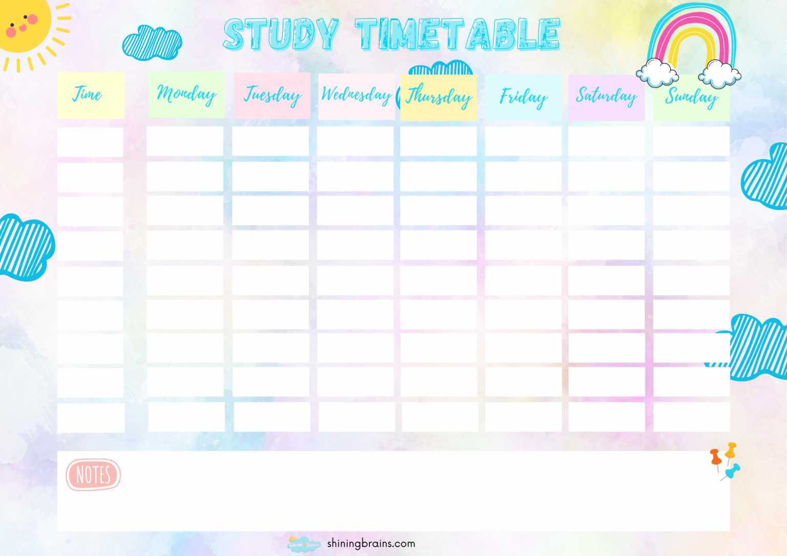 Study Timetable Template for Students Free Printable Shining Brains