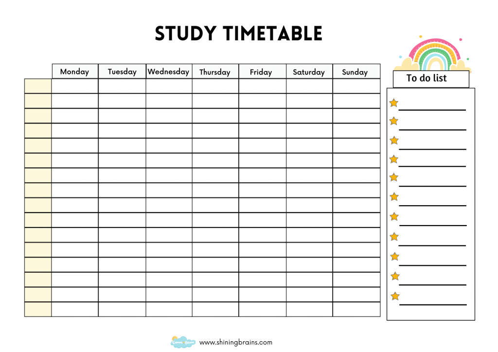 Study Timetable Template for Students Free Timetable Template Printable