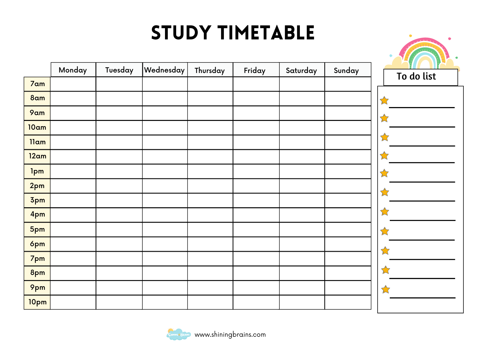 Study Timetable Template for Students - Free Timetable Template Printable