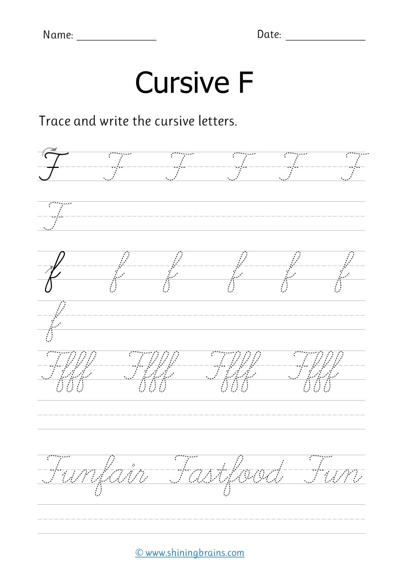 Cursive f - Free cursive writing worksheet for small and capital f