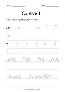 cursive i | letter i in cursive | Cursive writing Worksheet