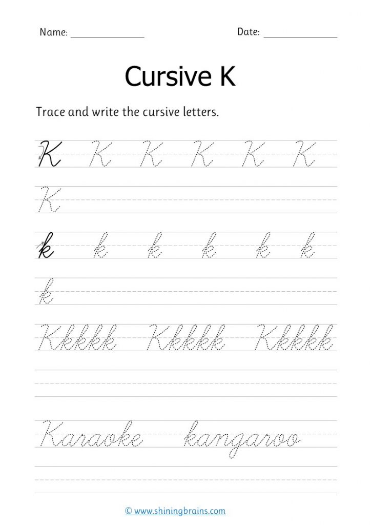 cursive k | letter k in cursive | small and capital k in cursive writing