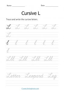 cursive l | letter l in cursive | Cursive writing Worksheet