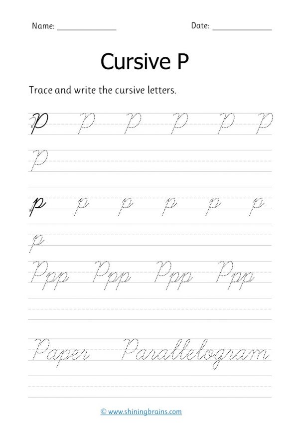 Free Cursive Writing Worksheet For Small And Capital P Practice