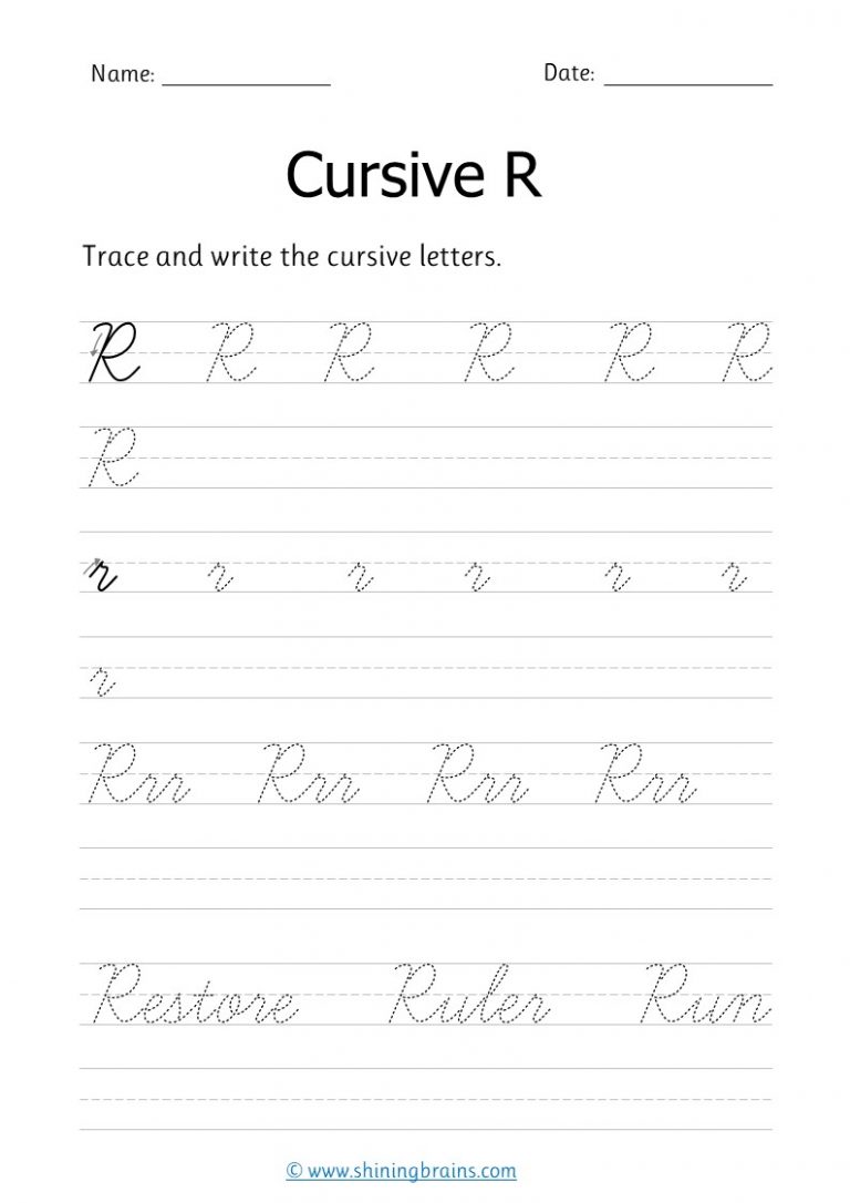 Cursive r Free cursive writing worksheet for small and capital r practice