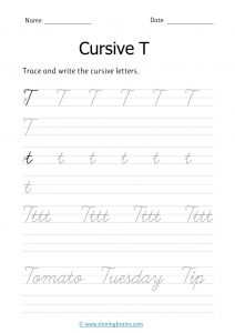 cursive t | letter t in cursive | Cursive writing Worksheet