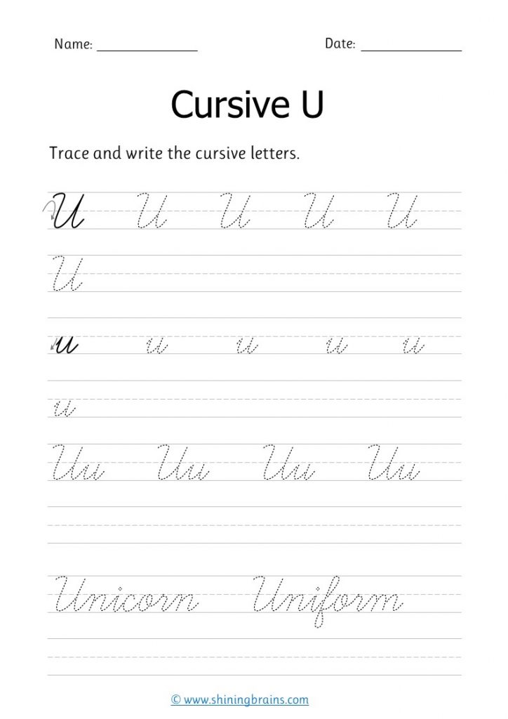 cursive u | letter u in cursive | small and capital u in cursive writing