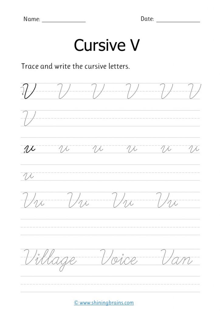 cursive v | letter v in cursive | small and capital v in cursive writing