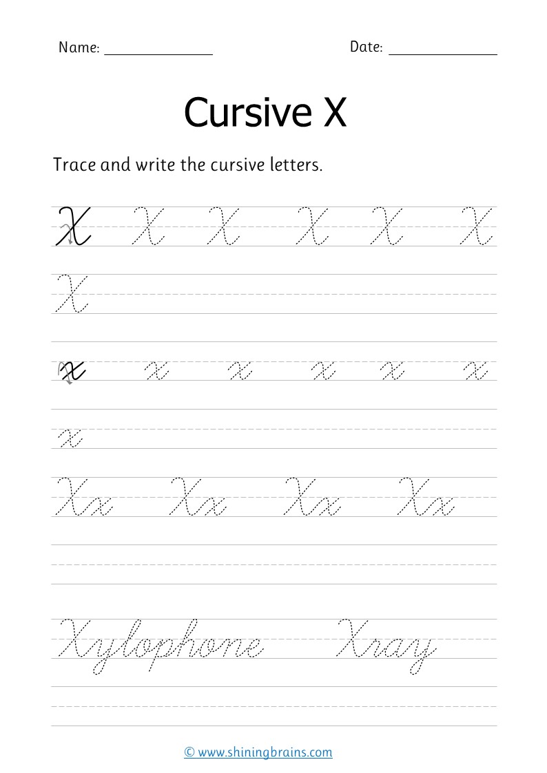 Cursive x - Free cursive writing worksheet for small and capital x