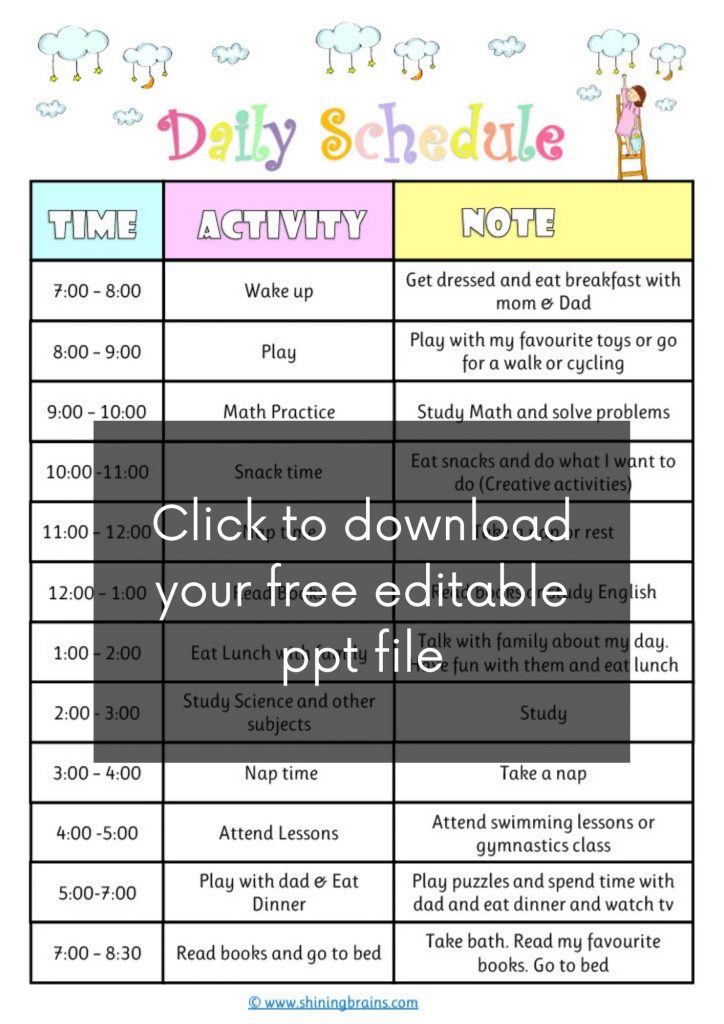 free time table for kids | kids schedule template | printable planners for kids